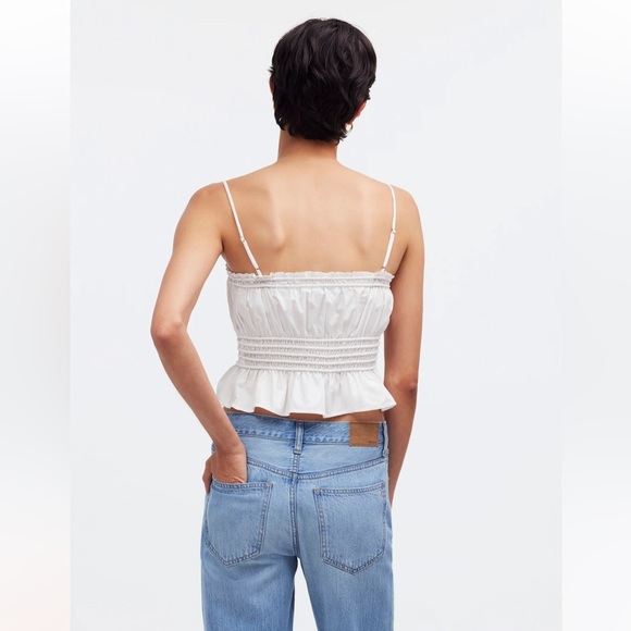 Madewell white Smocked Button-Front Top in Poplin size L new - Picture 3 of 9